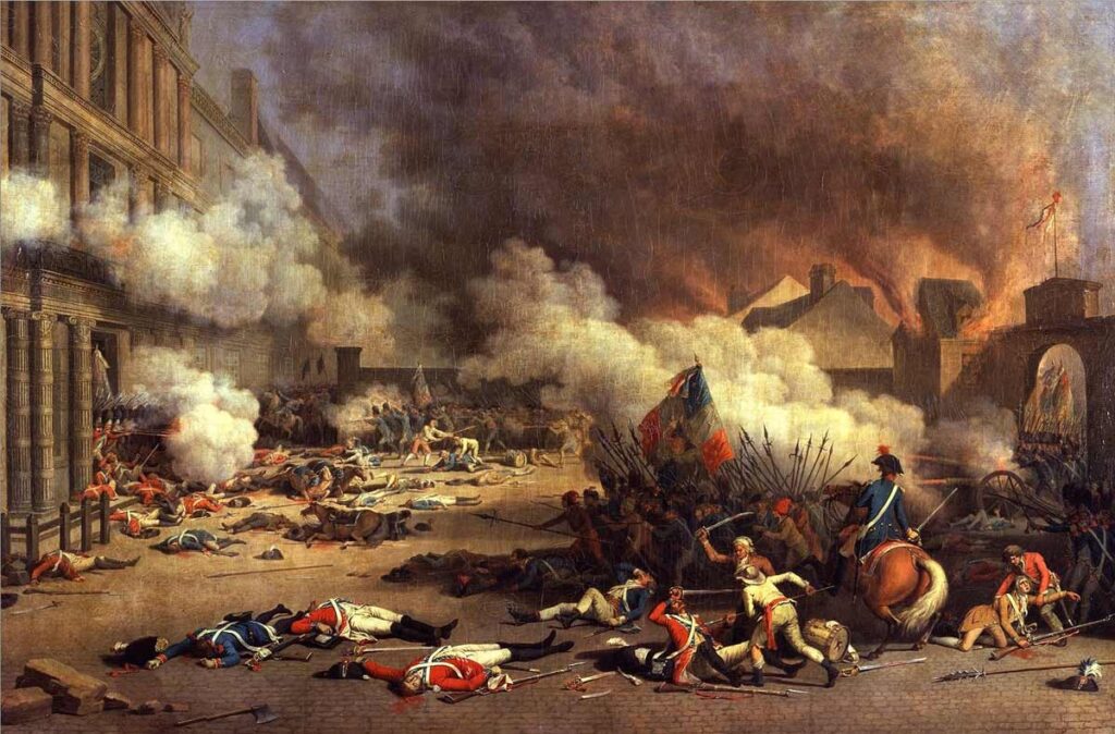 Storming of the Tuileries Palace during the French Revolution, 10 August 1792. Oil on canvas by Jean Duplessis-Bertaux, 1793.