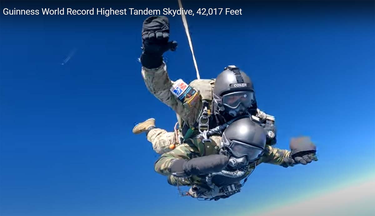 Former World Kangdukwon Federation Chairman breaks yet another world record with jump from 42,017 feet (12,807 meters).